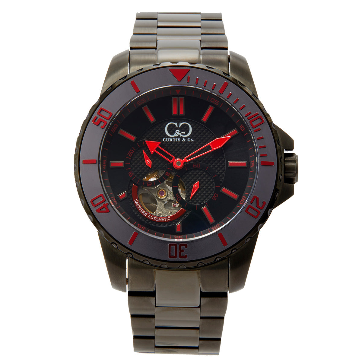 Big Time ROYALE Gun Metal Black Dial Red Accent Automatic 45MM
