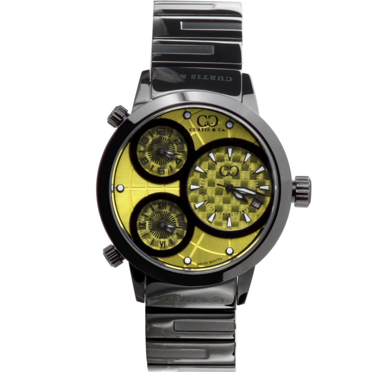 Big Time WORLD Yellow Dial Black Case Multi-Time-Zone 50MM