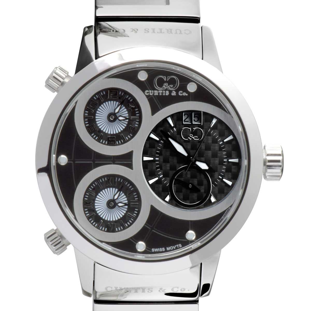 Big Time WORLD Black Dial Stainless Steel Multi-Time-Zone 57MM