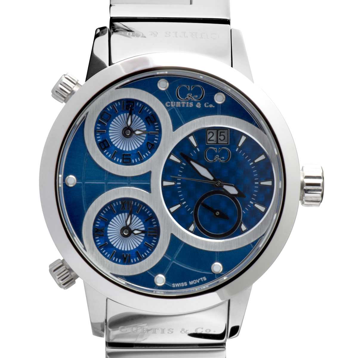 Big Time WORLD Blue Dial Stainless Steel Multi-Time-Zone 57MM