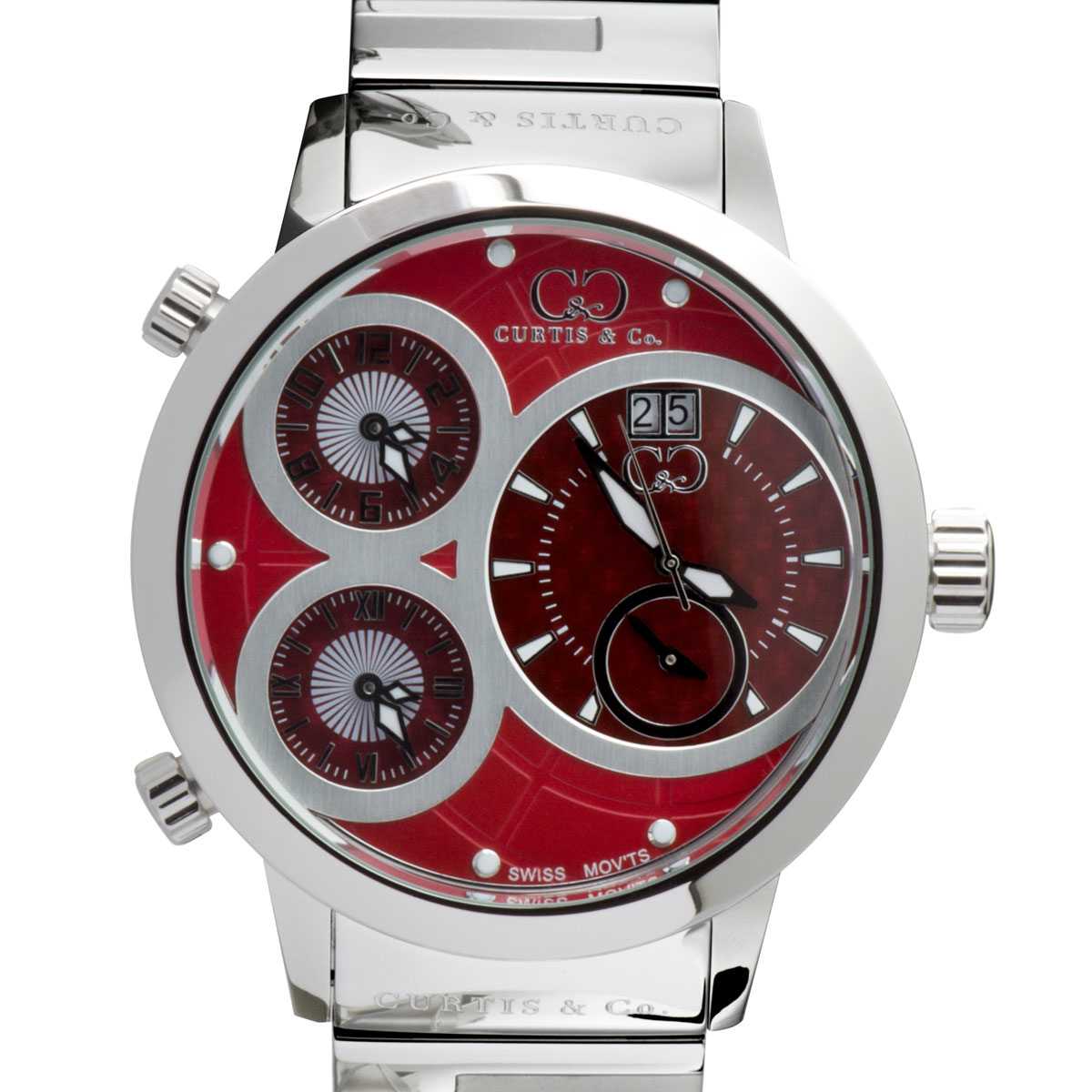 Big Time WORLD Red Dial Stainless Steel Multi-Time-Zone 57MM