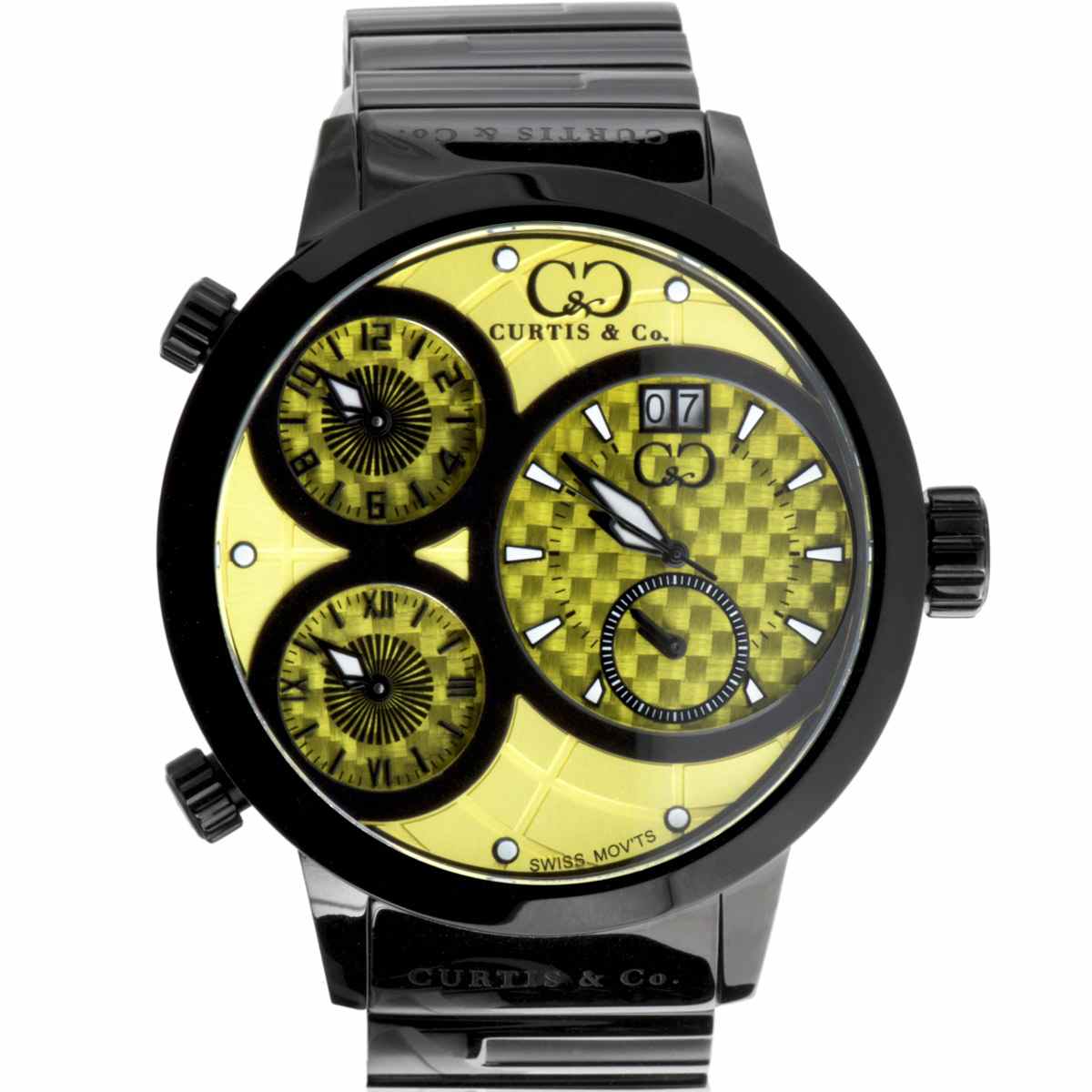 Big Time WORLD Yellow Dial Black Case Multi-Time-Zone 57MM