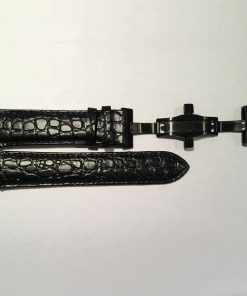 Black Crocodile Pattern Leather 24mm Strap with Black Deployment Buckle