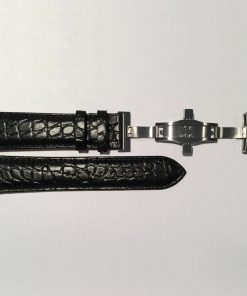 Black Crocodile Pattern Leather 24mm Strap with Stainless Steel Deployment Buckle