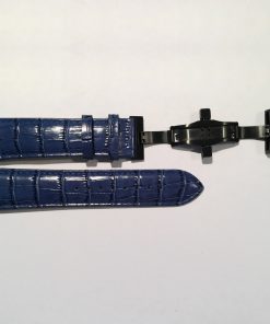 Blue Crocodile Pattern Leather 24mm Strap with Black Deployment Buckle