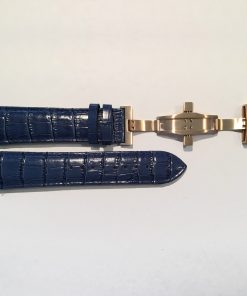 Blue Crocodile Pattern Leather 24mm Strap with Rose Gold Deployment Buckle
