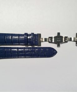 Blue Crocodile Pattern Leather 24mm Strap with Stainless Steel Deployment Buckle