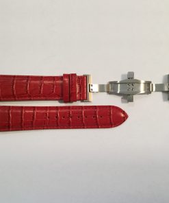 Red Crocodile Pattern Leather 24mm Strap with Stainless Steel Deployment Buckle