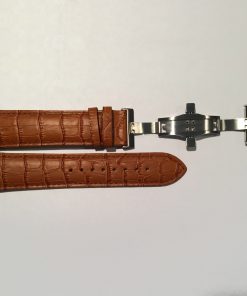 Tan Crocodile Pattern Leather 24mm Strap with Stainless Steel Deployment Buckle