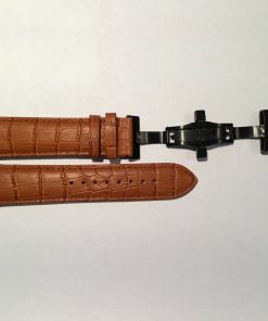 Tan Crocodile Pattern Leather 24mm Strap with Black Deployment Buckle