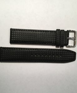 X-Long Black Leather with Black Stitching Carbon Fiber Pattern 24mm Strap