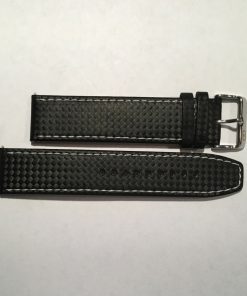 X-Long Black Leather with White Stitching Carbon Fiber Pattern 24mm